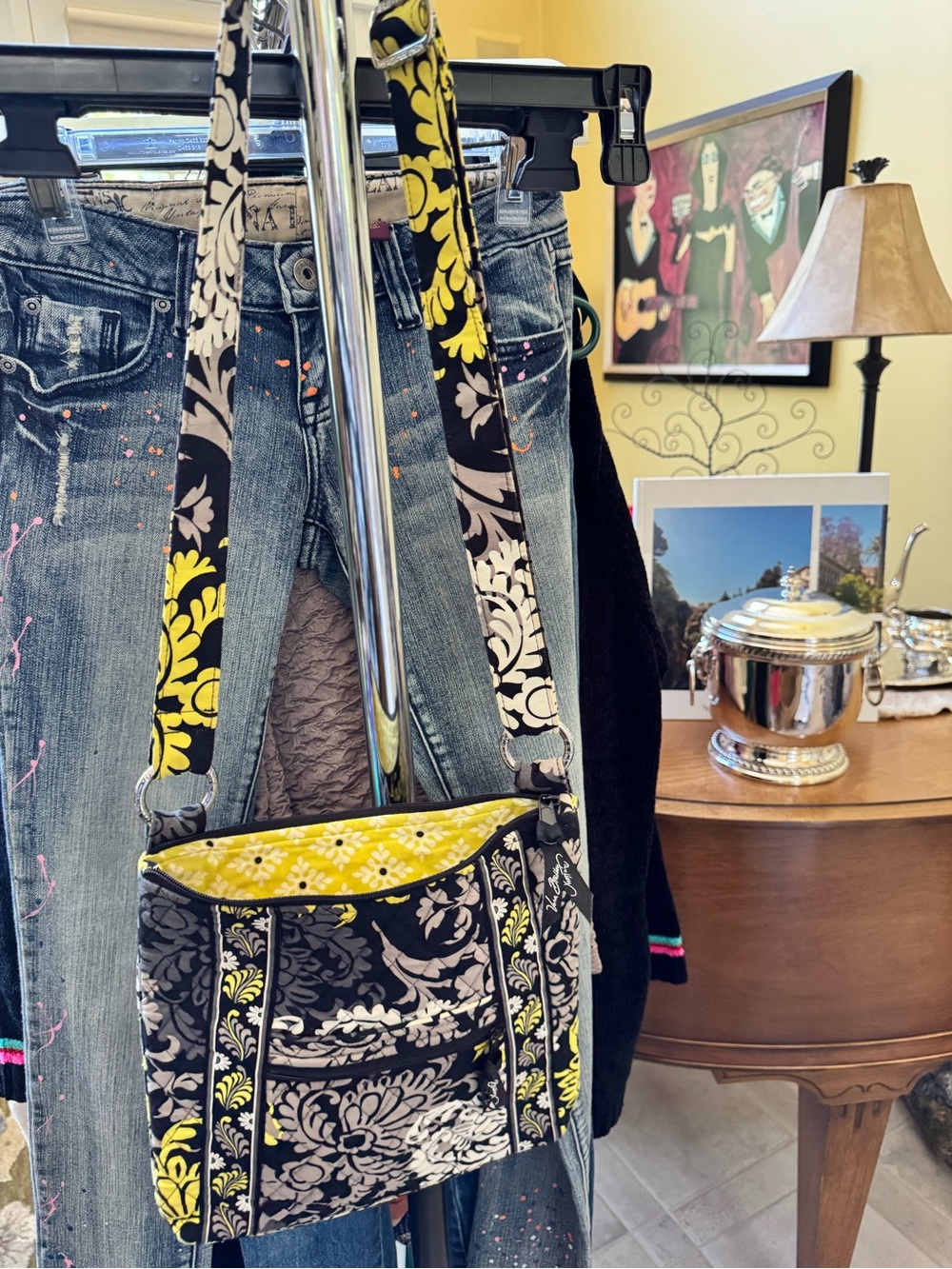 Vera Bradley Black and Yellow Quilted Floral Crossbody